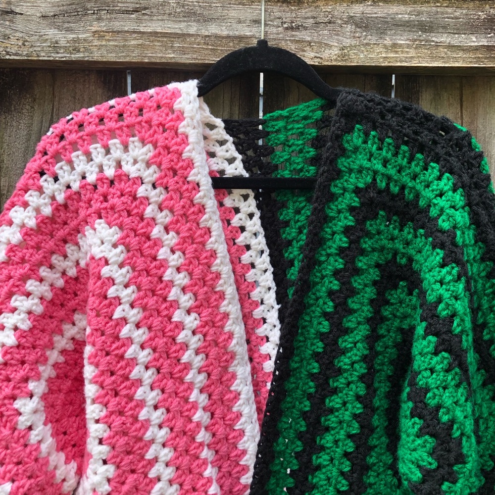 Handmade Crochet Cardigan Color Block Granny Square Open Front Slouchy - Picture 2 of 10